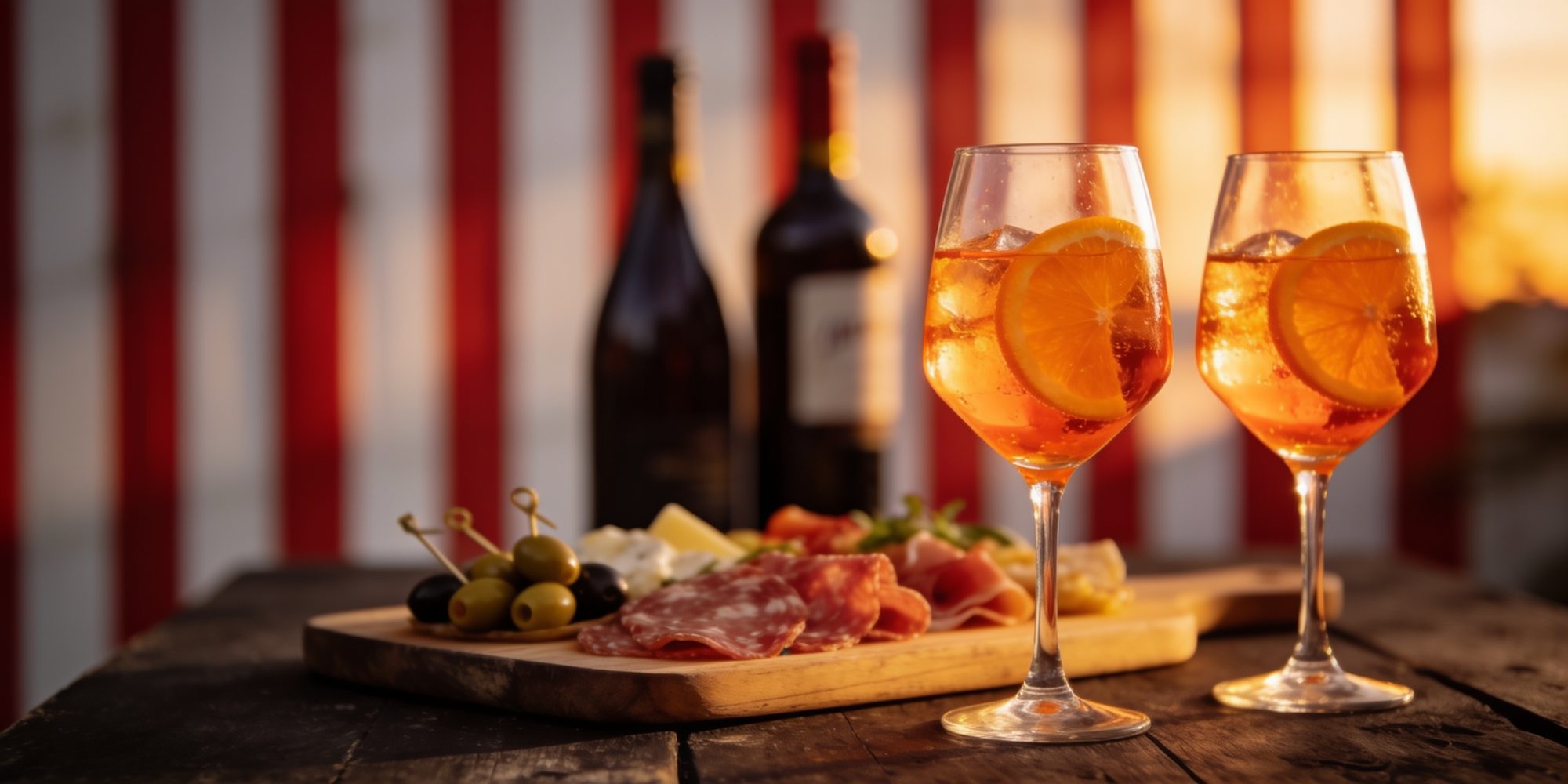 Aperol Spritz und Antipasti auf dunklem Holztisch – Casa Sunset Club